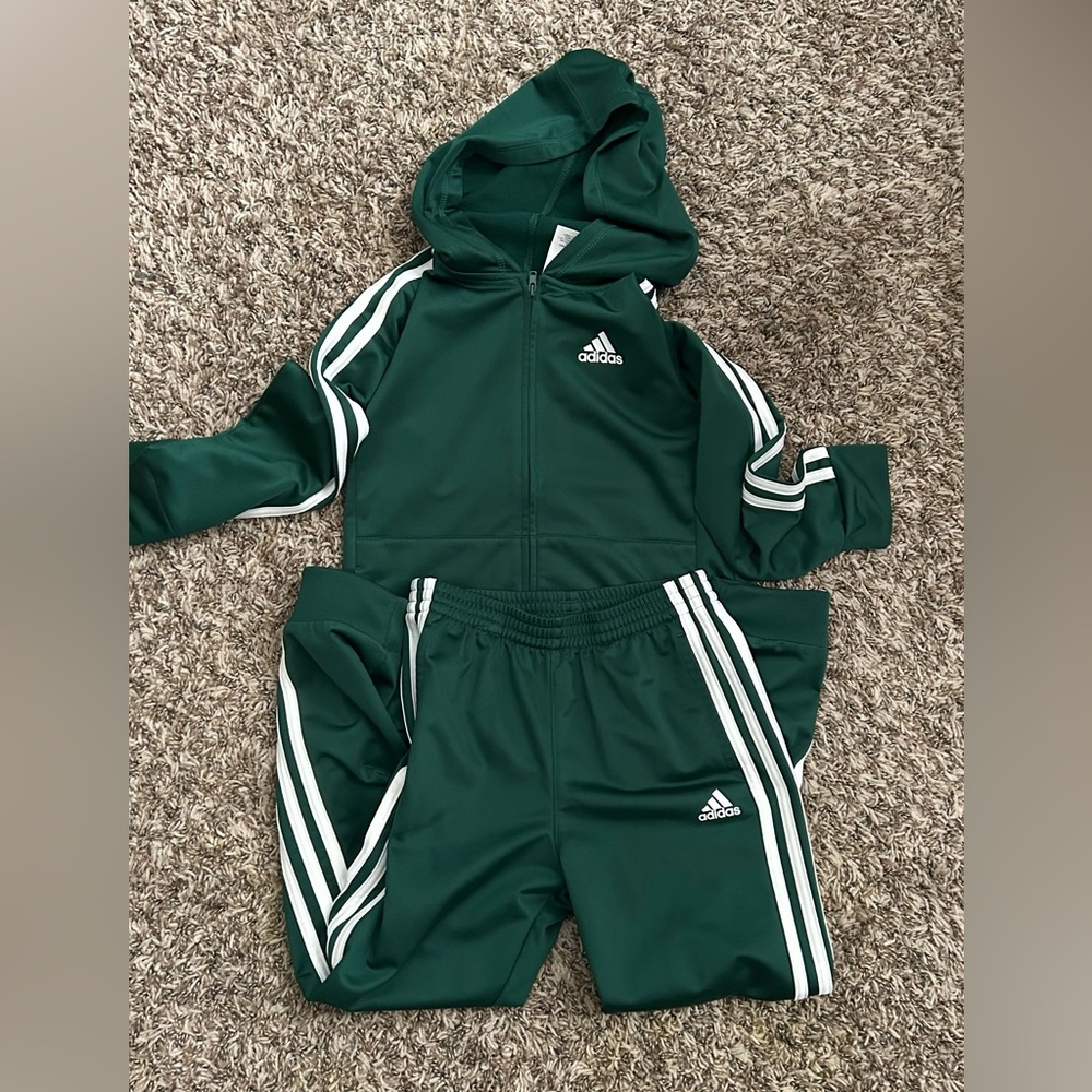 Adidas Forest Green Zip Hoodie with White Logo Jogger Set